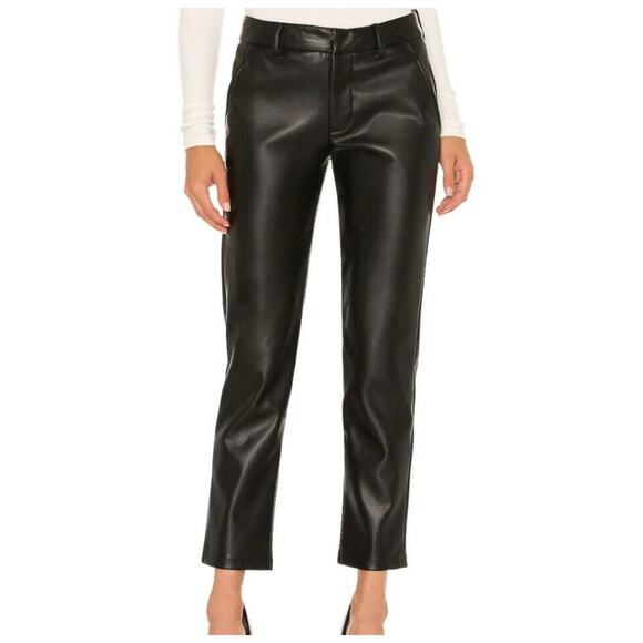 NWT LBLC The Label Franny Vegan Faux Leather Trouser Cropped Pants Black Sz L - Picture 1 of 10